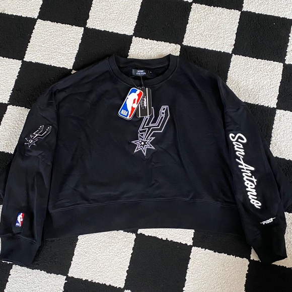 NBA San Antonio Spurs Women’s Large Black Cropped Crewneck NWT - Picture 1 of 12
